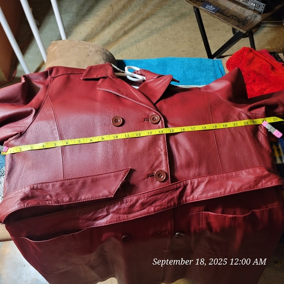 KC Women's Red Leather Coat - Picture 5 of 7